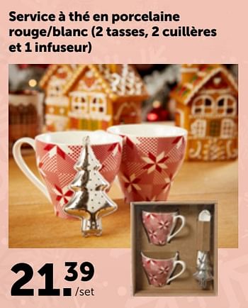 Promotions Service à thé en porcelaine rouge-blanc - Produit maison - Aveve - Valide de 29/11/2023 à 10/12/2023 chez Aveve