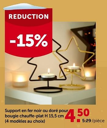 Promotions Support en fer noir ou doré pour bougie chauffe-plat - Produit maison - Aveve - Valide de 29/11/2023 à 10/12/2023 chez Aveve