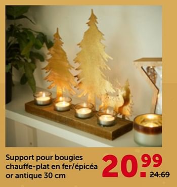 Promoties Support pour bougies chauffe-plat en fer-épicéa or antique - Huismerk - Aveve - Geldig van 29/11/2023 tot 10/12/2023 bij Aveve