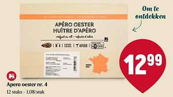 Promoties Apero oester nr. 4 - Huismerk - Delhaize - Geldig van 30/11/2023 tot 06/12/2023 bij Delhaize