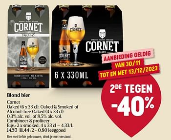 Promoties Blond bier cornet smoked - Cornet  - Geldig van 30/11/2023 tot 06/12/2023 bij Delhaize
