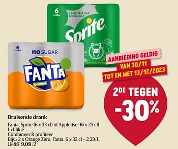 Promoties Bruisende drank orange zero, fanta - Fanta - Geldig van 30/11/2023 tot 06/12/2023 bij Delhaize