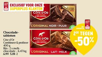 Promoties Chocoladetabletten côte d’or melkchocolade - Cote D'Or - Geldig van 30/11/2023 tot 06/12/2023 bij Delhaize
