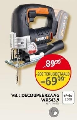 Promoties Worx decoupeerzaag wx543.9 - Worx - Geldig van 29/11/2023 tot 28/12/2023 bij Brico