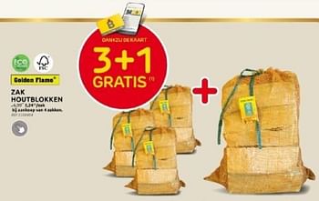 Promoties Zak houtblokken 3+1 gratis - Golden Flame - Geldig van 29/11/2023 tot 28/12/2023 bij Brico