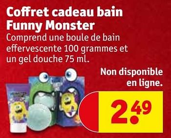 Promotions Coffret cadeau bain funny monster - Funny Monsters - Valide de 28/11/2023 à 10/12/2023 chez Kruidvat