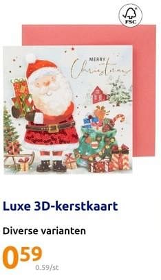 Promoties Luxe 3d-kerstkaart - Huismerk - Action - Geldig van 29/11/2023 tot 05/12/2023 bij Action