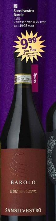 Promoties Sansilvestro barolo - Rode wijnen - Geldig van 27/11/2023 tot 01/01/2024 bij Albert Heijn