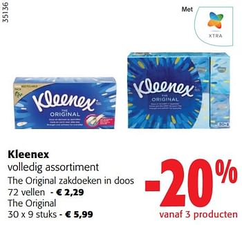 Promoties Kleenex volledig assortiment - Kleenex - Geldig van 29/11/2023 tot 12/12/2023 bij Colruyt
