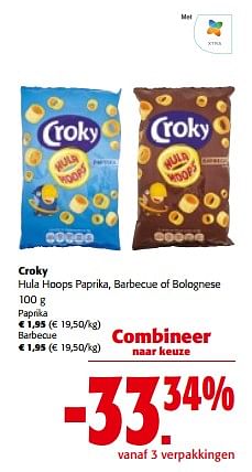 Promoties Croky hula hoops paprika, barbecue of bolognese - Croky - Geldig van 29/11/2023 tot 12/12/2023 bij Colruyt