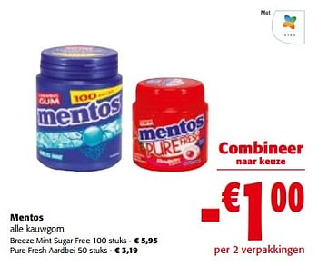 Promoties Mentos alle kauwgom - Mentos - Geldig van 29/11/2023 tot 12/12/2023 bij Colruyt