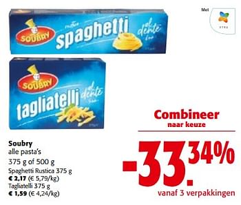 Promoties Soubry alle pasta`s - Soubry - Geldig van 29/11/2023 tot 12/12/2023 bij Colruyt