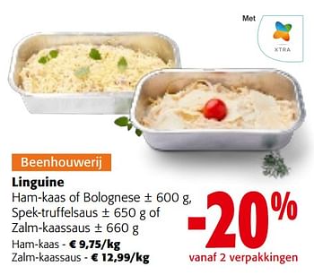 Promoties Linguine ham-kaas of bolognese, spek-truffelsaus of zalm-kaassaus - Huismerk - Colruyt - Geldig van 29/11/2023 tot 12/12/2023 bij Colruyt