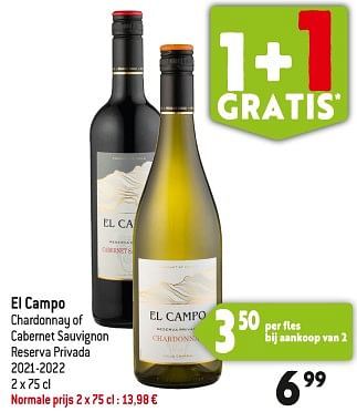 Promotions El campo chardonnay of cabernet sauvignon reserva privada 2021-2022 - Vins blancs - Valide de 29/11/2023 à 05/12/2023 chez Smatch