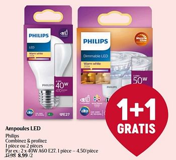 Promotions Ampoules led philips a60 e27 - Philips - Valide de 30/11/2023 à 06/12/2023 chez Delhaize