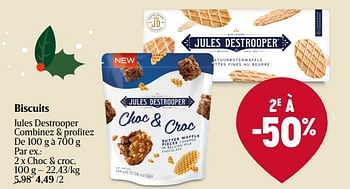 Promotions Biscuits jules destrooper choc + croc - Jules Destrooper - Valide de 30/11/2023 à 06/12/2023 chez Delhaize