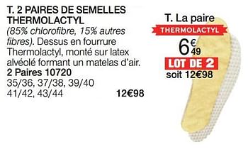 Promotions 2 paires de semelles thermolactyl - Produit Maison - Damart - Valide de 01/10/2023 à 15/12/2023 chez Damart