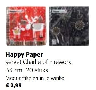 Promoties Happy paper servet charlie of firework - Happy Paper - Geldig van 29/11/2023 tot 31/12/2023 bij Colruyt