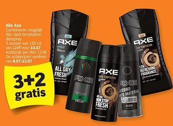 Promoties Axe dark temptation deospray - Axe - Geldig van 04/12/2023 tot 10/12/2023 bij Albert Heijn
