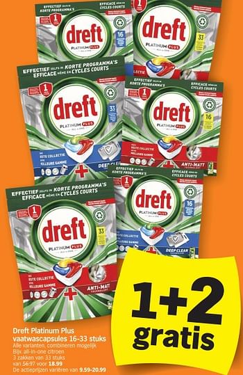 Promoties Dreft platinum plus vaatwascapsules all-in-one citroen - Dreft - Geldig van 04/12/2023 tot 10/12/2023 bij Albert Heijn