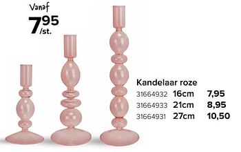 Promoties Kandelaar roze - Huismerk - Euroshop - Geldig van 17/11/2023 tot 31/12/2023 bij Euro Shop