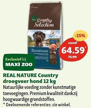 Promoties Real nature country droogvoer hond - Real Nature - Geldig van 06/12/2023 tot 11/12/2023 bij Maxi Zoo