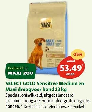 Promoties Select gold sensitive medium en maxi droogvoer hond - Select Gold - Geldig van 06/12/2023 tot 11/12/2023 bij Maxi Zoo