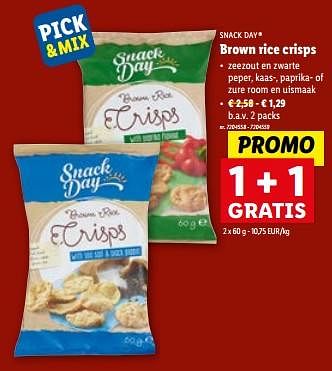 Promoties Brown rice crisps - Snack Day - Geldig van 06/12/2023 tot 12/12/2023 bij Lidl