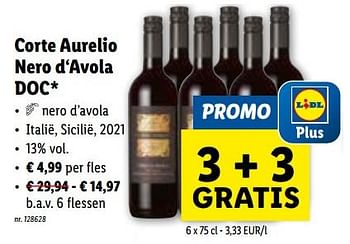 Promotions Corte aurelio nero d‘avola doc - Vins rouges - Valide de 06/12/2023 à 12/12/2023 chez Lidl