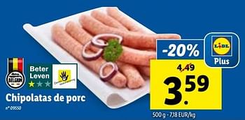 Promotions Chipolatas de porc - Produit maison - Lidl - Valide de 06/12/2023 à 12/12/2023 chez Lidl