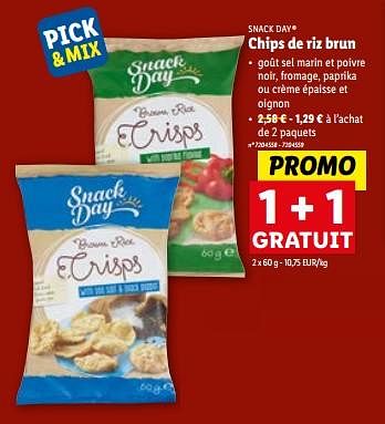 Promotions Chips de riz brun - Snack Day - Valide de 06/12/2023 à 12/12/2023 chez Lidl