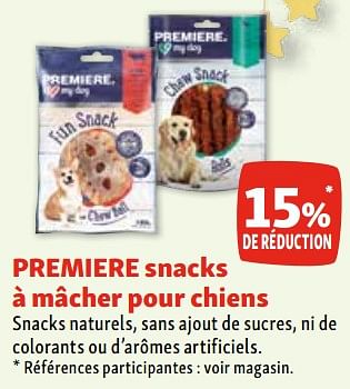 Promotions Premiere snacks à mâcher pour chiens 15% de réduction - Premiere - Valide de 06/12/2023 à 11/12/2023 chez Maxi Zoo