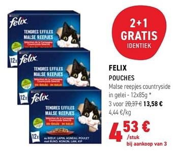Promoties Felix pouches malse reepjes countryside in gelei - Purina - Geldig van 29/11/2023 tot 10/12/2023 bij Tom&Co