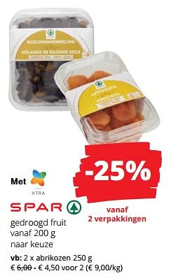 Promoties Gedroogd fruit abrikozen - Spar - Geldig van 30/11/2023 tot 13/12/2023 bij Spar (Colruytgroup)