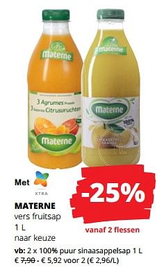 Promoties Materne vers fruitsap 100% puur sinaasappelsap - Materne - Geldig van 30/11/2023 tot 13/12/2023 bij Spar (Colruytgroup)