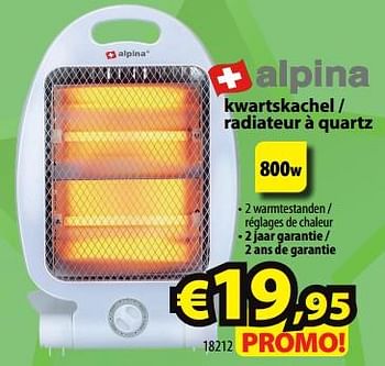 Promotions Alpina kwartskachel - radiateur à quartz 18212 - Alpina - Valide de 06/12/2023 à 13/12/2023 chez ElectroStock