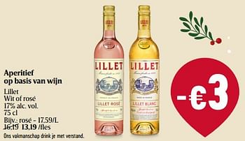 Promoties Aperitief op basis van wijn lillet rosé - Lillet - Geldig van 07/12/2023 tot 13/12/2023 bij Delhaize
