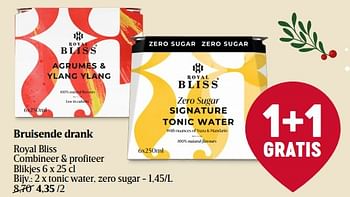 Promotions Bruisende drank royal bliss tonic water, zero sugar - Royal Bliss - Valide de 07/12/2023 à 13/12/2023 chez Delhaize