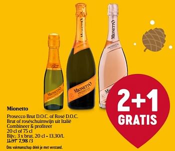 Promoties Mionetto prosecco brut d.o.c. - Schuimwijnen - Geldig van 07/12/2023 tot 13/12/2023 bij Delhaize