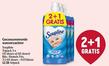 Promoties Geconcentreerde wasverzachter soupline hemels fris - Soupline - Geldig van 07/12/2023 tot 13/12/2023 bij Delhaize