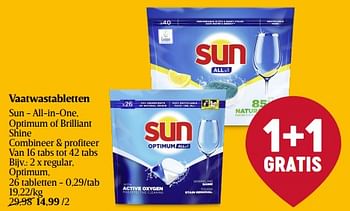 Promoties Vaatwastabletten sun - all-in-one regular, optimum - Sun - Geldig van 07/12/2023 tot 13/12/2023 bij Delhaize
