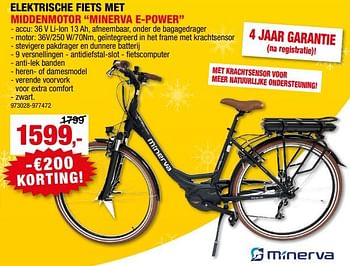 Promoties Elektrische fiets met middenmotor minerva e-power - Minerva - Geldig van 06/12/2023 tot 17/12/2023 bij Hubo