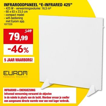Promotions Eurom infraroodpaneel e-infrared 425 - Eurom - Valide de 06/12/2023 à 17/12/2023 chez Hubo