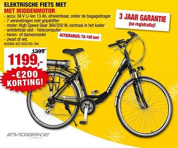 Promoties Evobike elektrische fiets met met middenmotor - Evobike - Geldig van 06/12/2023 tot 17/12/2023 bij Hubo