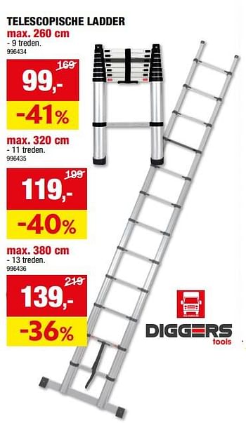 Promoties Telescopische ladder - Diggers - Geldig van 06/12/2023 tot 17/12/2023 bij Hubo