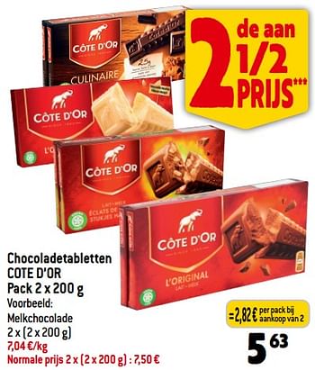 Promoties Chocoladetabletten cote d’or - Cote D'Or - Geldig van 06/12/2023 tot 12/12/2023 bij Smatch