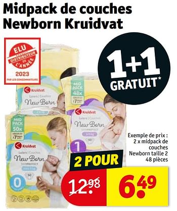 Promotions Midpack de couches newborn taille 2 - Produit maison - Kruidvat - Valide de 05/12/2023 à 10/12/2023 chez Kruidvat