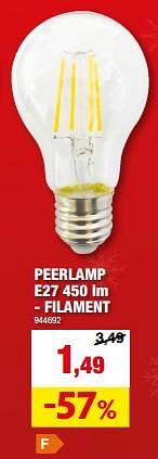 Promoties Peerlamp e27 - filament - Huismerk - Hubo  - Geldig van 06/12/2023 tot 17/12/2023 bij Hubo