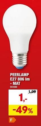 Promoties Peerlamp e27 - mat - Huismerk - Hubo  - Geldig van 06/12/2023 tot 17/12/2023 bij Hubo