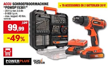 Promoties Powerplus accu schroefboormachine powdp15301 - Powerplus - Geldig van 06/12/2023 tot 17/12/2023 bij Hubo